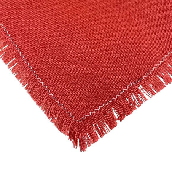 Lot of 10 Cloth Napkins Coral 11" x 10" Solid Pattern Fringe Dining Luncheon - Picture 3 of 4